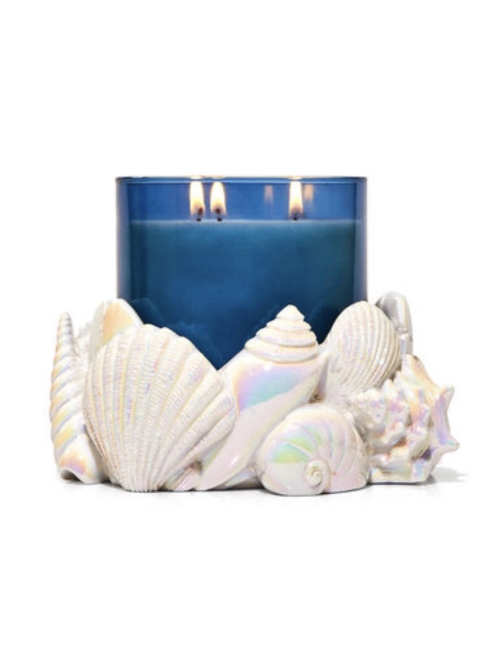 Bath & Body Works 3-Wick Seashell Candle Holder w/ Iridescent Shells NEW W/ TAG